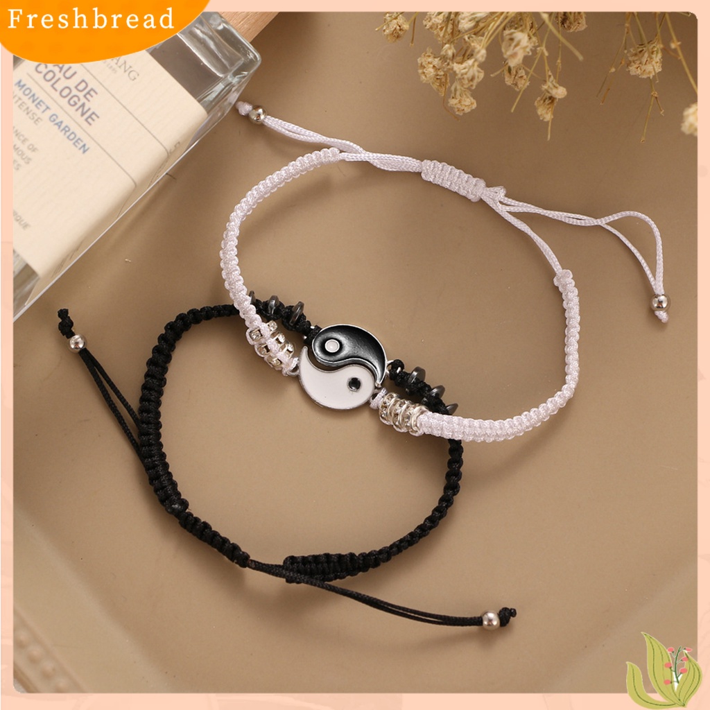 &lt; Freshbread &gt; 2Pcs Gelang Couple Adjustable Bahan Alloy Anti Karat Tidak Luntur Bergaya Gelang Liontin Untuk Wanita