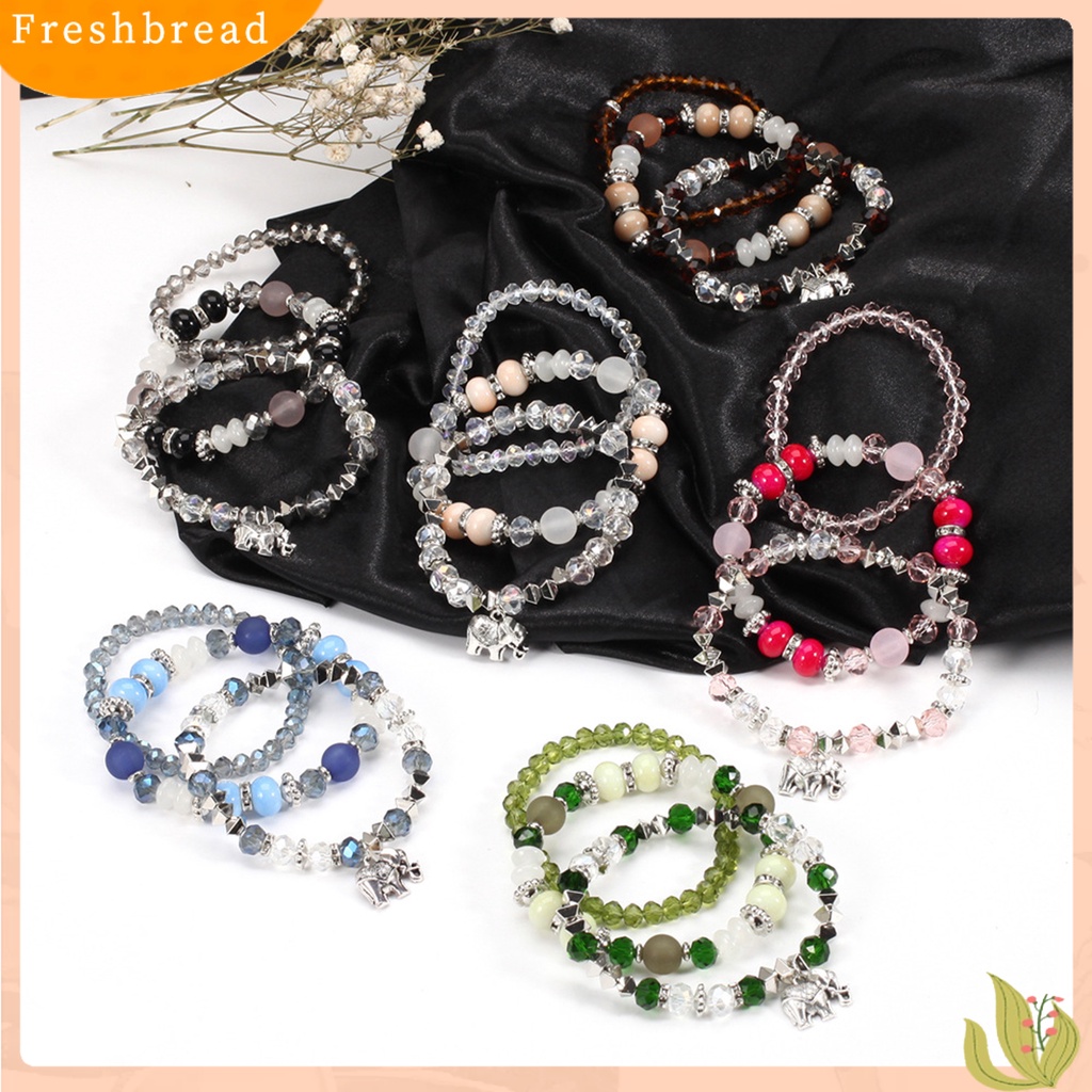 &lt; Freshbread &gt; 3Pcs/Set Gajah Menjuntai Tali Elastis Perempuan Gelang Multilayer Wanita Bohemia Manik-Manik Kristal Imitasi Gelang Perhiasan Aksesori