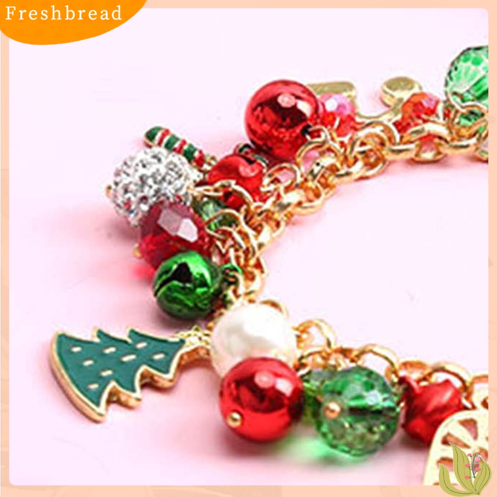 &lt; Freshbread &gt; Gelang Natal Alloy Bell Kristal Imitasi Snowflake Gelang Pohon Natal Untuk Pesta