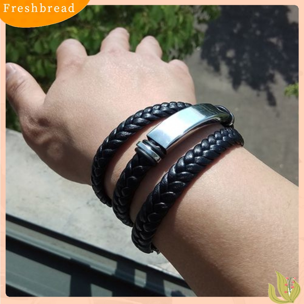 &lt; Freshbread &gt; Pria Panjang Multi-layer Gelang Tali Kulit Imitasi Dikepang Memutar Bangle Perhiasan