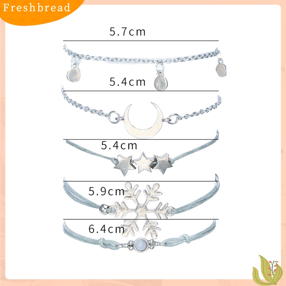 &lt; Freshbread &gt; 5Pcs/Set Fashion Wanita Snowflake Bulan Bintang Alloy Gelang Bangle Perhiasan Hadiah