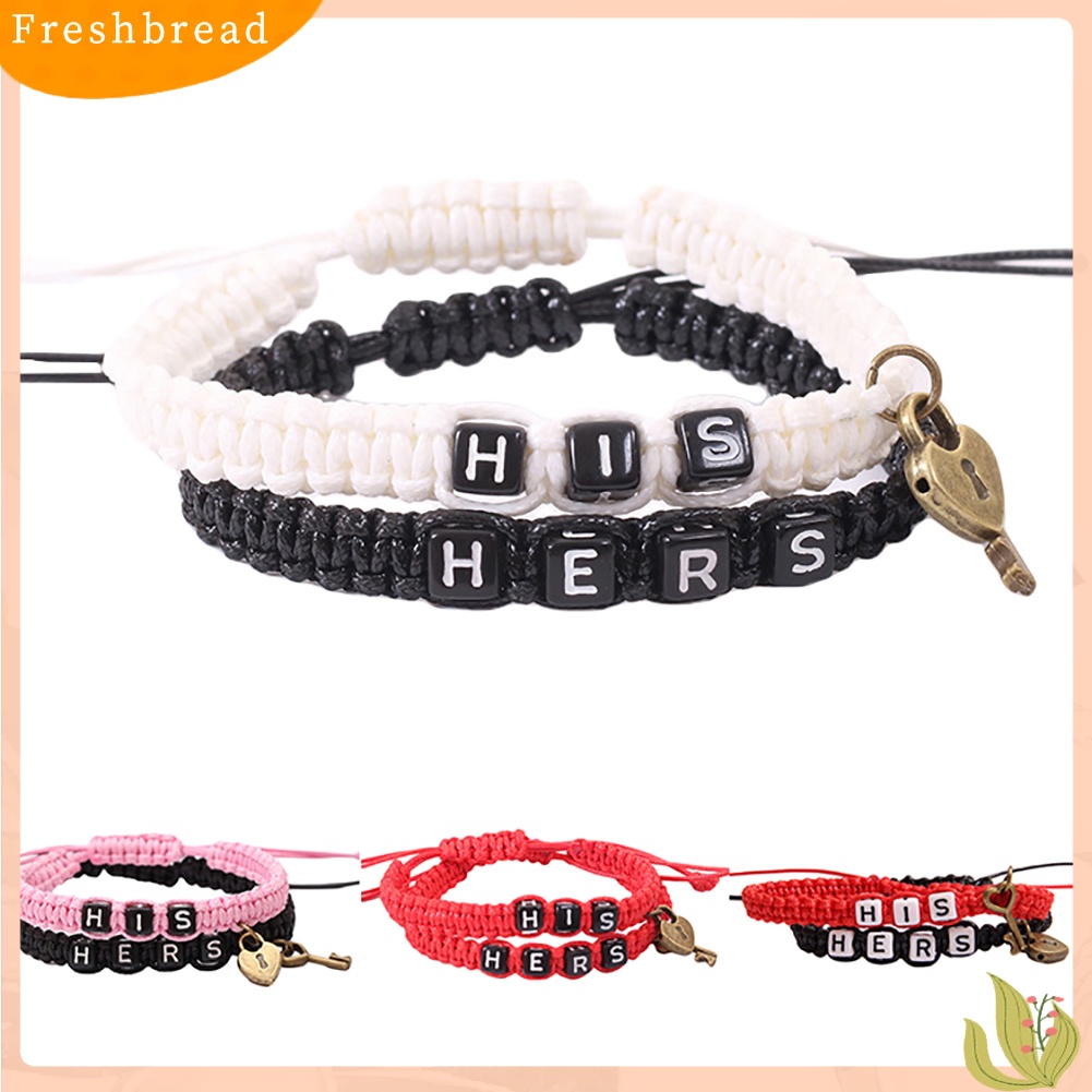 &lt; Freshbread &gt; 2Pcs/Set HIS HERS Letter Lock Key Charm Handmade Anyaman Couple Gelang Bangle