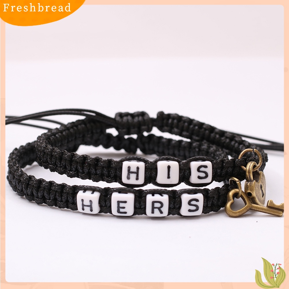 &lt; Freshbread &gt; 2Pcs/Set HIS HERS Letter Lock Key Charm Handmade Anyaman Couple Gelang Bangle