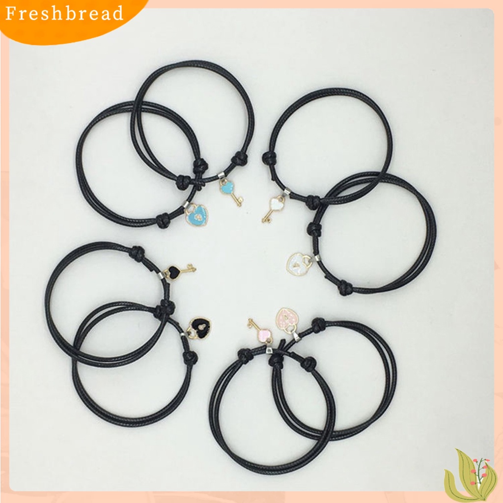 &lt; Freshbread &gt; 1pasang Gelang Couple Chic Adjustable Resin Key Heart Lock Chain Bangle Untuk Pacaran