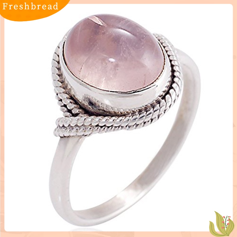 &lt; Freshbread &gt; Wanita Vintage Oval Artificial Rose Quartz Cincin Kawin Pertunangan Jari Perhiasan