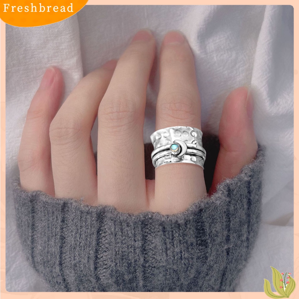 &lt; Freshbread &gt; Meredakan Tekanan Yang Dapat Diputar Vintage Cincin Pernyataan Wanita Bulan Cubic Zirconia Cincin Perhiasan Alat Ekstra