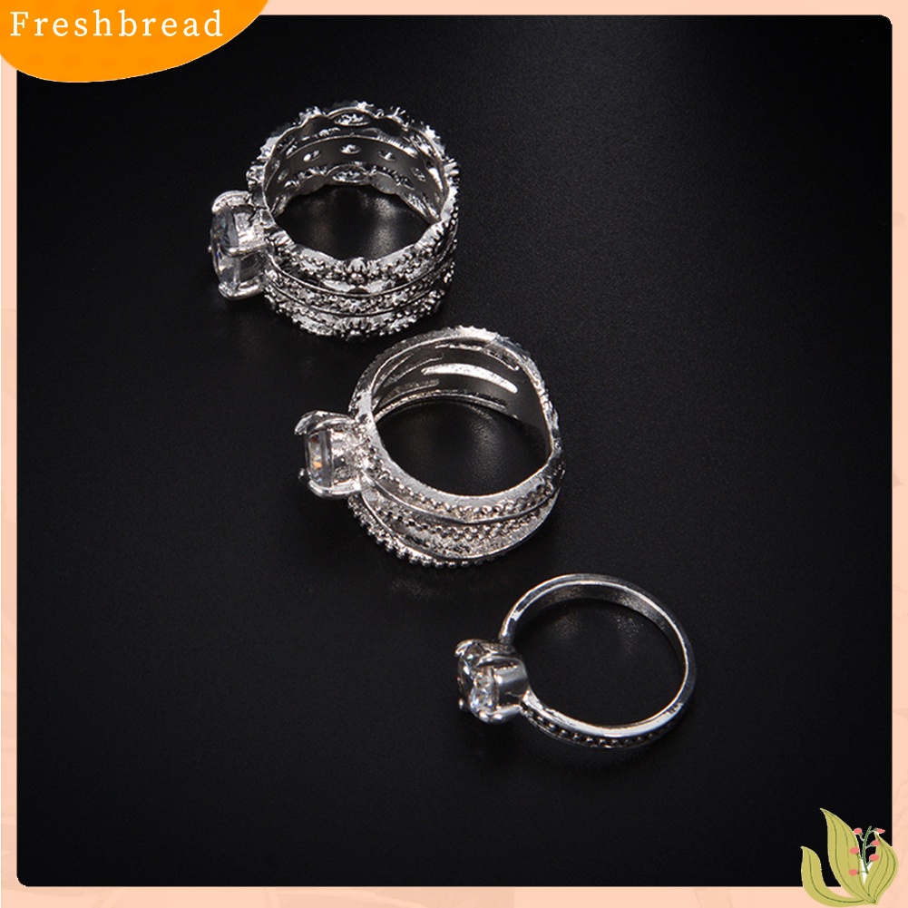 &lt; Freshbread &gt; 3pcs Vintage Berlian Imitasi Bertatahkan Melubangi Jari Cincin Set Perhiasan Wanita Set