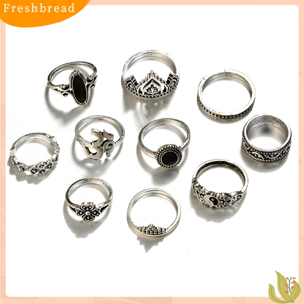 &lt; Freshbread &gt; Antik Wanita Tai Chi Yoga OM Mahkota Buku Jari Midi Susun Rings Boho Jewelry