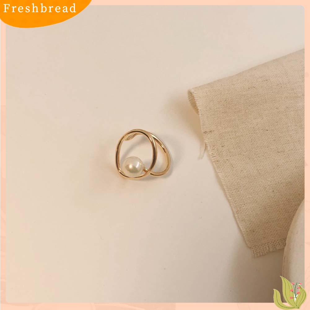 &lt; Freshbread &gt; Fashion Wanita Mutiara Imitasi Bulat Berongga Geometris Jari Cincin Pesta Perhiasan Hadiah