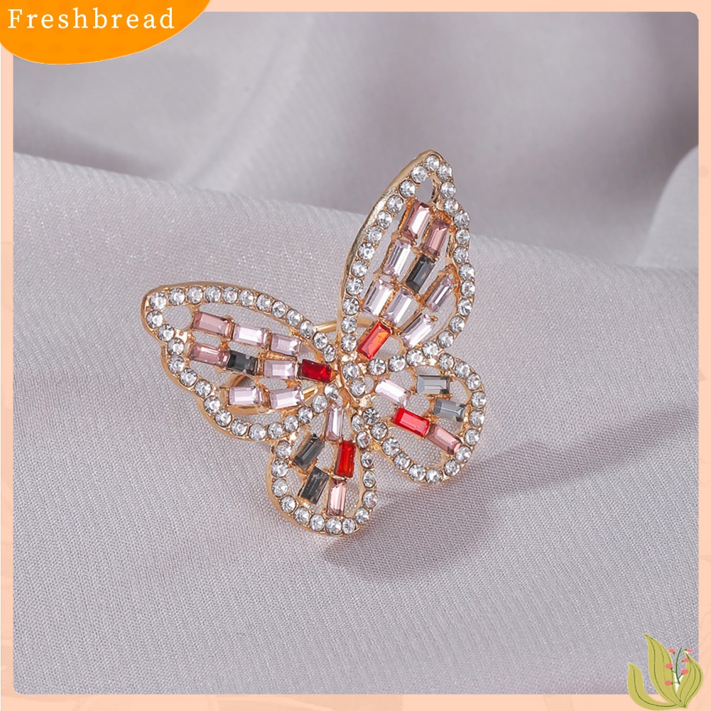 &lt; Freshbread &gt; Mewah Wanita Cubic Zirconia Berongga Kupu-Kupu Pembukaan Jari Cincin Perhiasan Hadiah