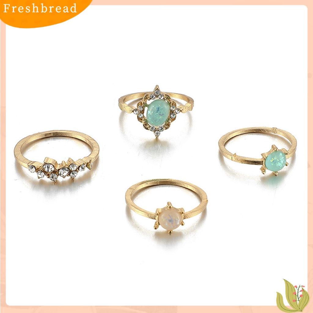 &lt; Freshbread &gt; 4Pcs/Set Cincin Buku Jari Geometris Permata Imitasi Paduan Warna Permen Dapat Ditumpuk Jari Cincin Aksesori Perhiasan