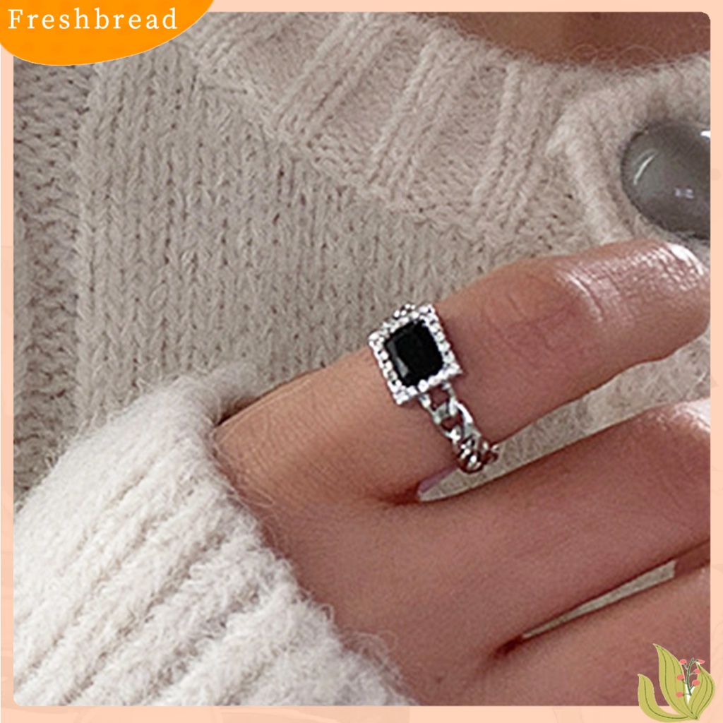 &lt; Freshbread &gt; Ring Cincin Rantai Zircon Hijau Bahan Metal Halus Gaya Perancis Untuk Club