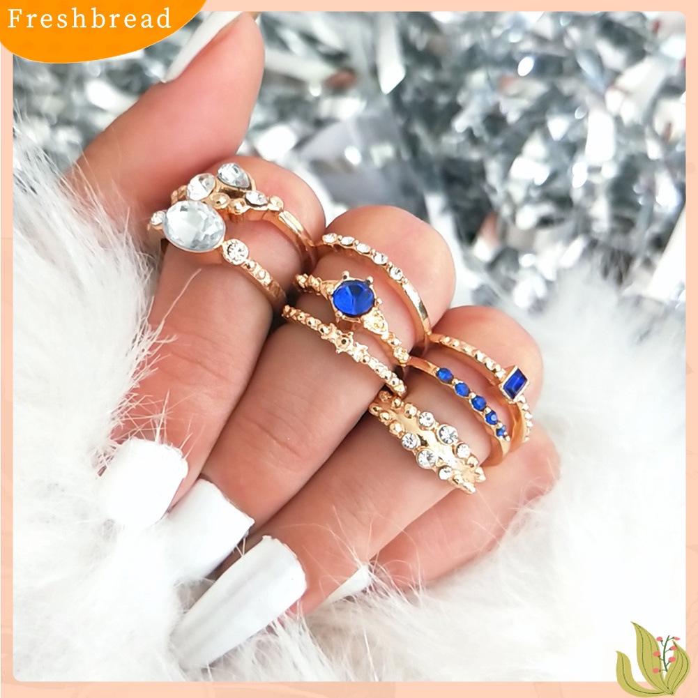 &lt; Freshbread &gt; 8Pcs Fashion Wanita Berlian Imitasi Bertatahkan Slim Midi Susun Di Atas Knuckle Rings Set