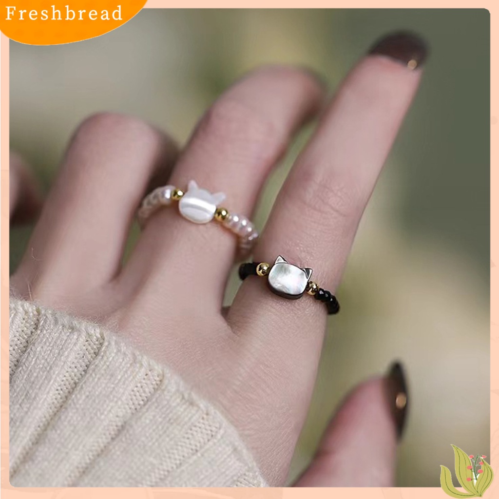 &lt; Freshbread &gt; Manik-Manik Cincin Buatan Tangan Kristal Imitasi Bentuk Kucing Electroplating Kepribadian Berdandan Tahan Lama Manik-Manik Geometris Helai Elastis Jari Cincin Perhiasan Fashion