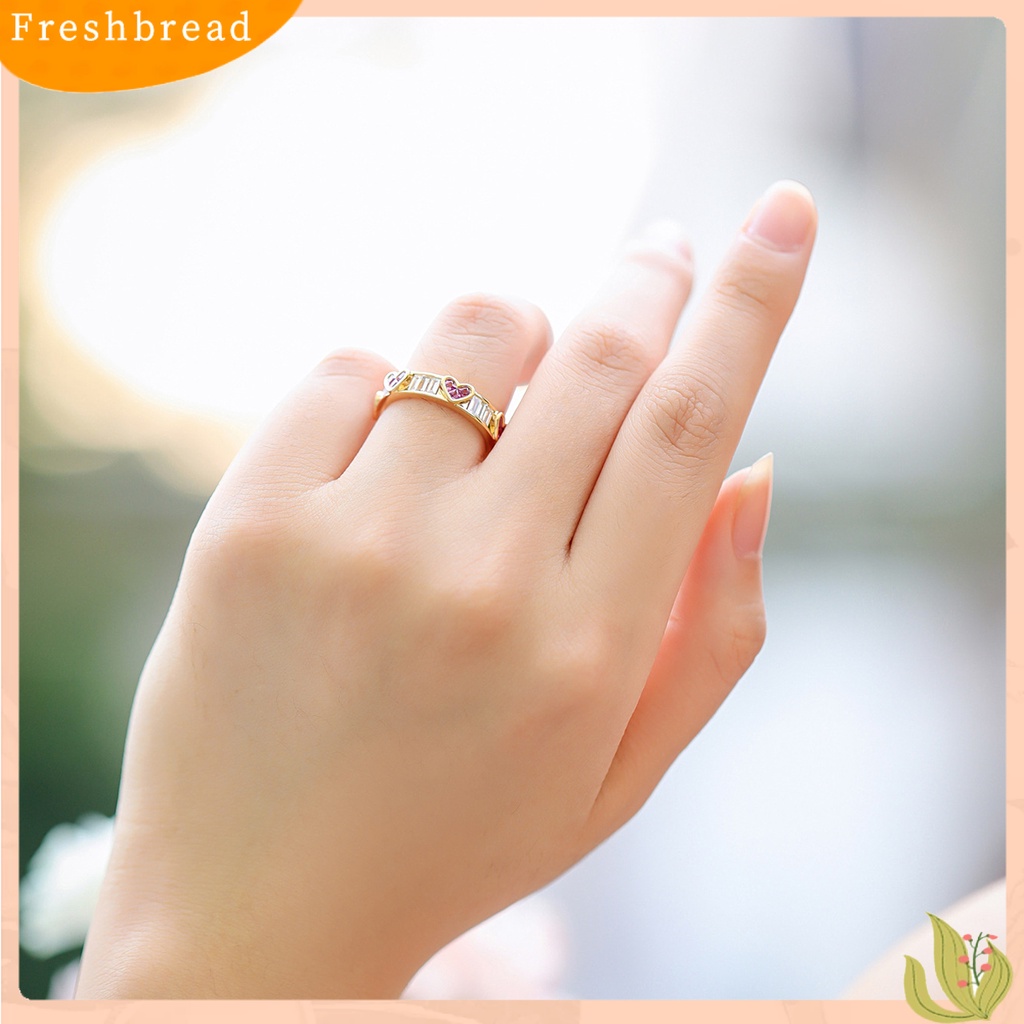 &lt; Freshbread &gt; Wanita Cincin Peach Hati Berlian Imitasi Perhiasan Berongga Keluar Cubic Zirconia Finger Ring Hadiah Ulang Tahun