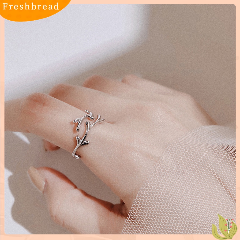 &lt; Freshbread &gt; Open Ring Adjustable Geometris Electroplating Antler Charming Decoration Tahan Aus Cabang Sederhana Daun Cincin Tipis Aksesori Perhiasan
