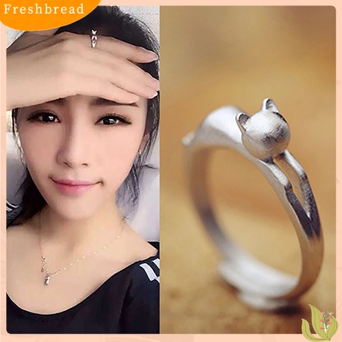 &lt; Freshbread &gt; Fashion Wanita Kucing Lucu Perak Berlapis Cincin Jari Terbuka Yang Dapat Disesuaikan Hadiah Xmas
