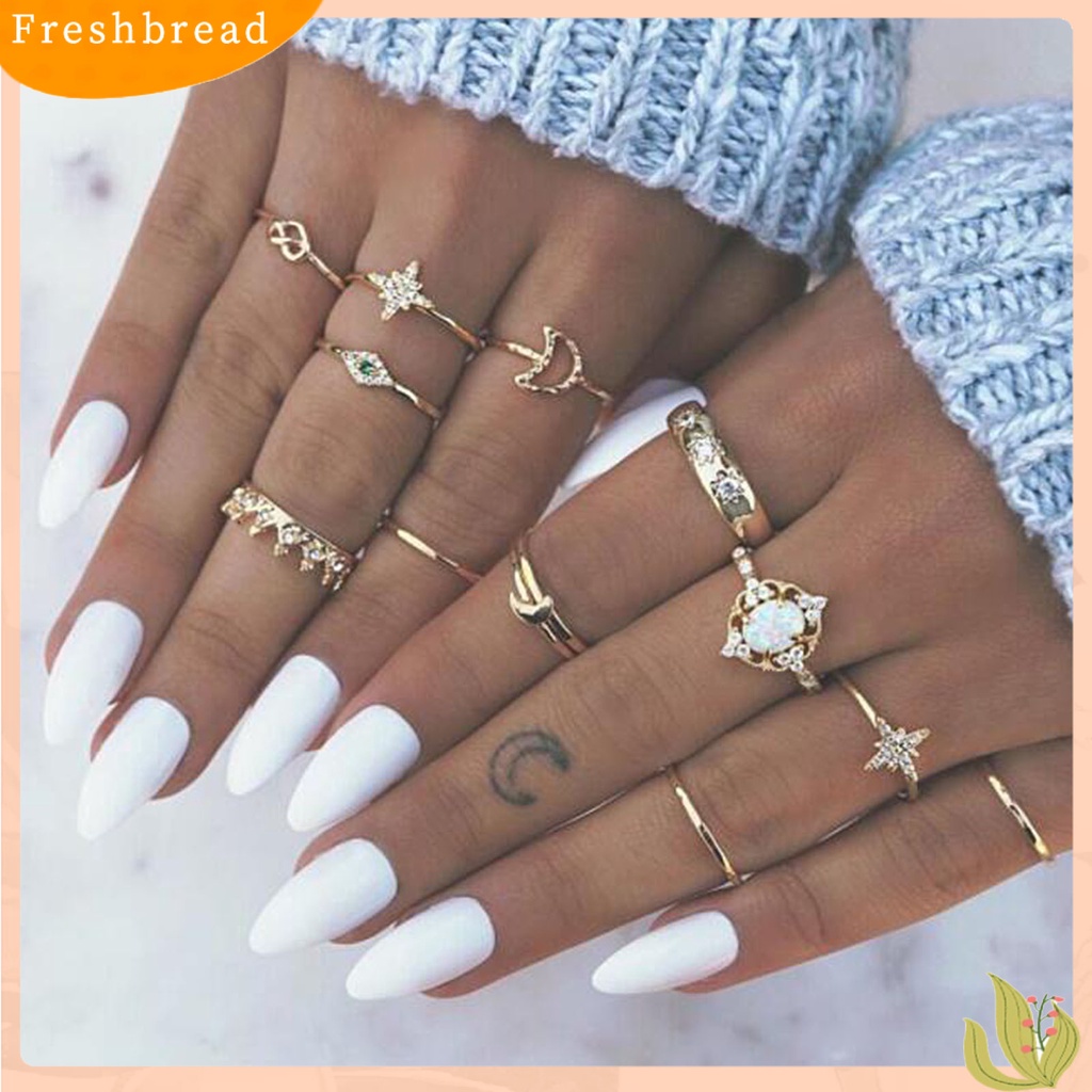 &lt; Freshbread &gt; 13Pcs/Set Cincin Fashion Berlian Imitasi Bersinar Mahkota Bulan Bintang Knuckle Ring Untuk Pesta