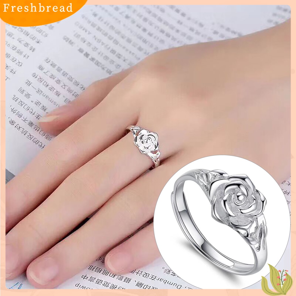 &lt; Freshbread &gt; Cincin Tunangan Berongga Warna Perak Tembaga Wanita Retro Bunga Mawar Cincin Perhiasan Aksesoris