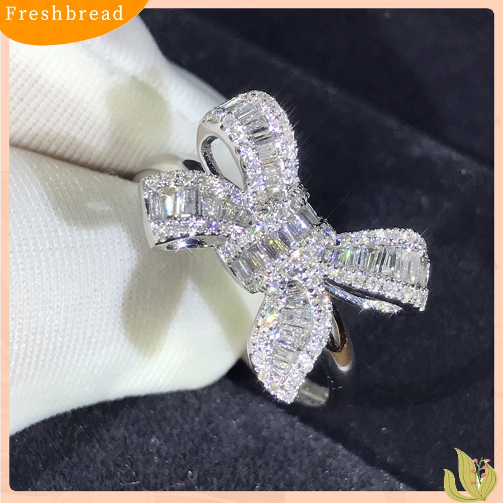 &lt; Freshbread &gt; Pesta Pernikahan Mewah Penuh Berlian Imitasi Busur Wanita Jari Cincin Pengantin Perhiasan Hadiah