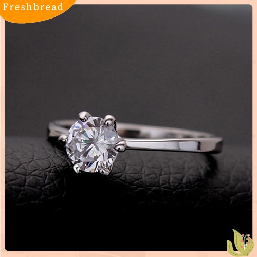< Freshbread > Perhiasan Cincin Tunangan Kawin Zirkon Bulat Besar Berlapis Perak Wanita Mewah