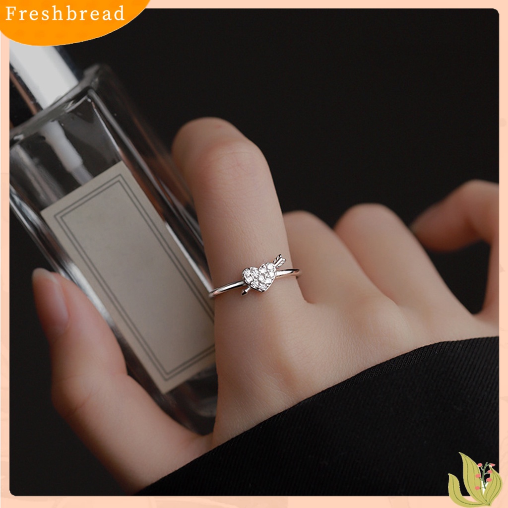 &lt; Freshbread &gt; Wanita Cincin Terbuka Mungil Emas Warna Perak Panah Melalui Berlian Imitasi Berkilau Cinta Hati Dewasa Jari Cincin Perhiasan Fashion