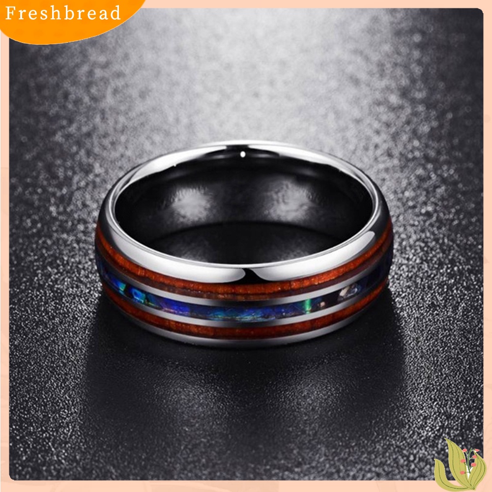 &lt; Freshbread &gt; Unisex Pasangan Pecinta Hadiah Perhiasan Vintage Shell Wood Chip Pattern Ring Band