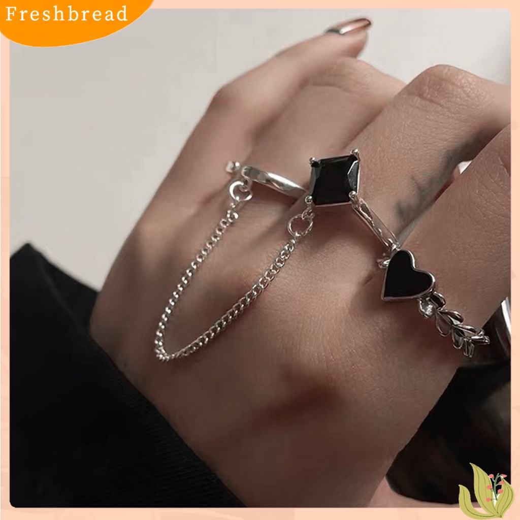 &lt; Freshbread &gt; 1set Cincin Jari Lady Bentuk Hati Hias Warna Kontras Pembukaan Cincin Adjustable Set Hadiah