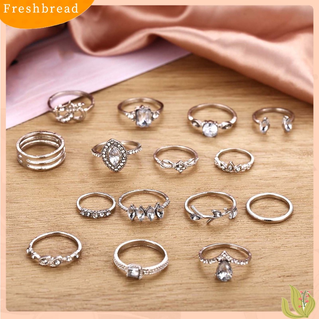 &lt; Freshbread &gt; 15Pcs/Set Cincin Jari Individualitas Kreatif Alloy Pola Berbeda Berlian Imitasi Rings Untuk Kehidupan Sehari-Hari