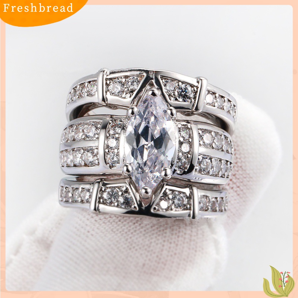 &lt; Freshbread &gt; 3Pcs Fashion Wanita Cubic Zirconia Cincin Set Pernikahan Pertunangan Perhiasan Hadiah