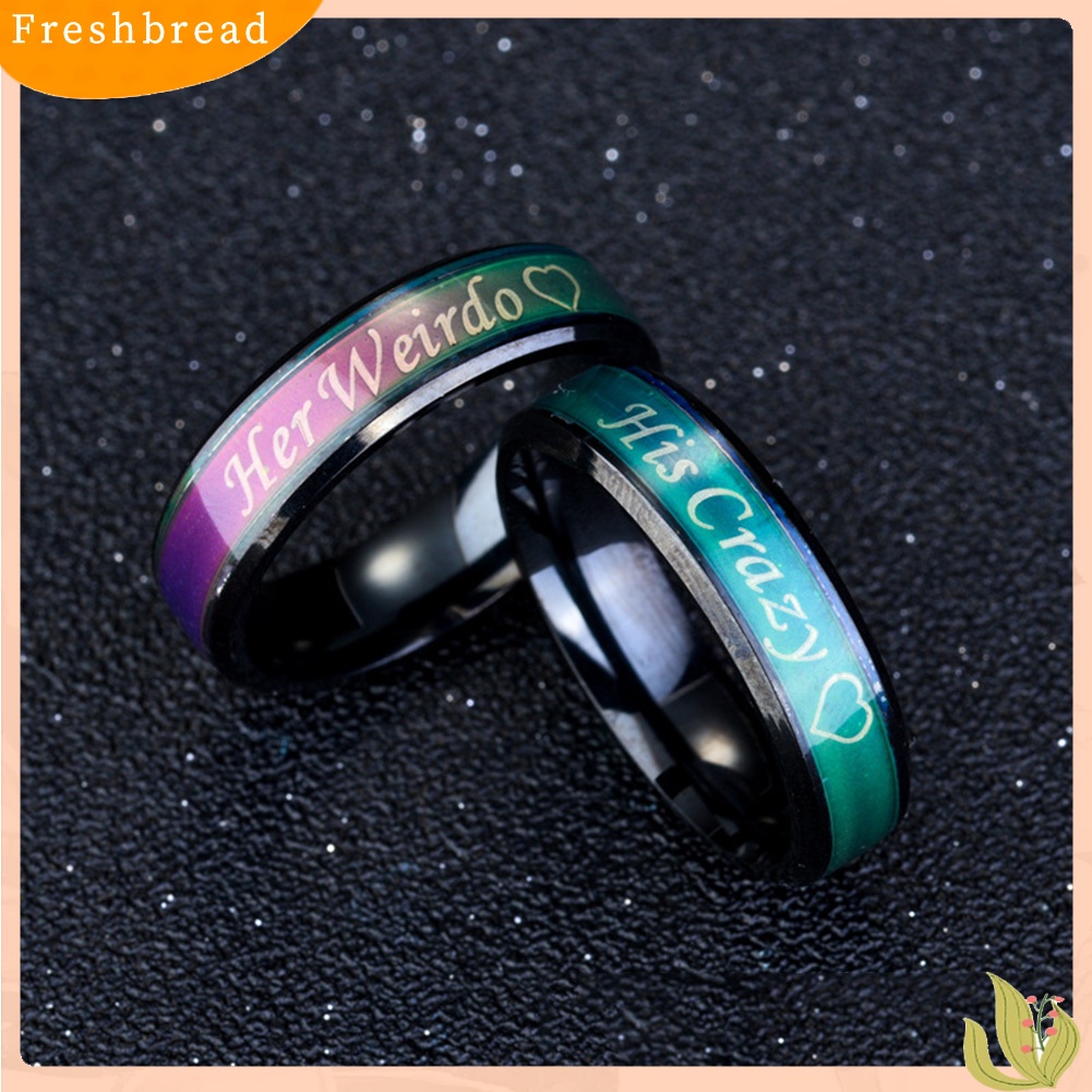 &lt; Freshbread &gt; His Crazy Her Weirdo Berubah Warna Titanium Couple Rings Perhiasan Ornamen Hadiah