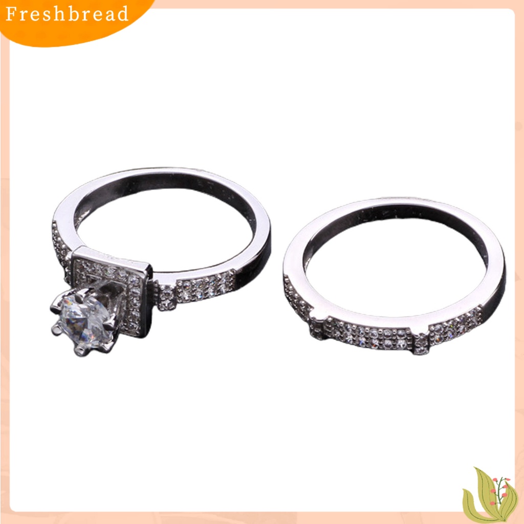 &lt; Freshbread &gt; 1pasang Cincin Couple Geometris Berlian Imitasi Perhiasan Cincin Kilau Terang Indah Untuk Pernikahan