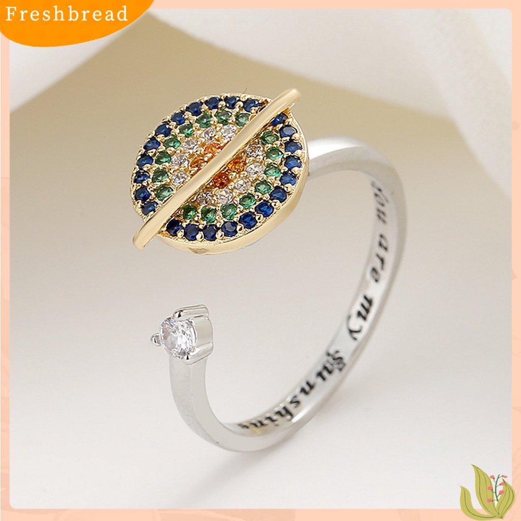 &lt; Freshbread &gt; Cincin Terbuka Bersinar Dapat Diputar Warna-Warni Cubic Zirconia Huruf Berlian Imitasi Pereda Kecemasan Desain Planet Wanita Fidget Anti Kecemasan Cincin Perhiasan Aksesori