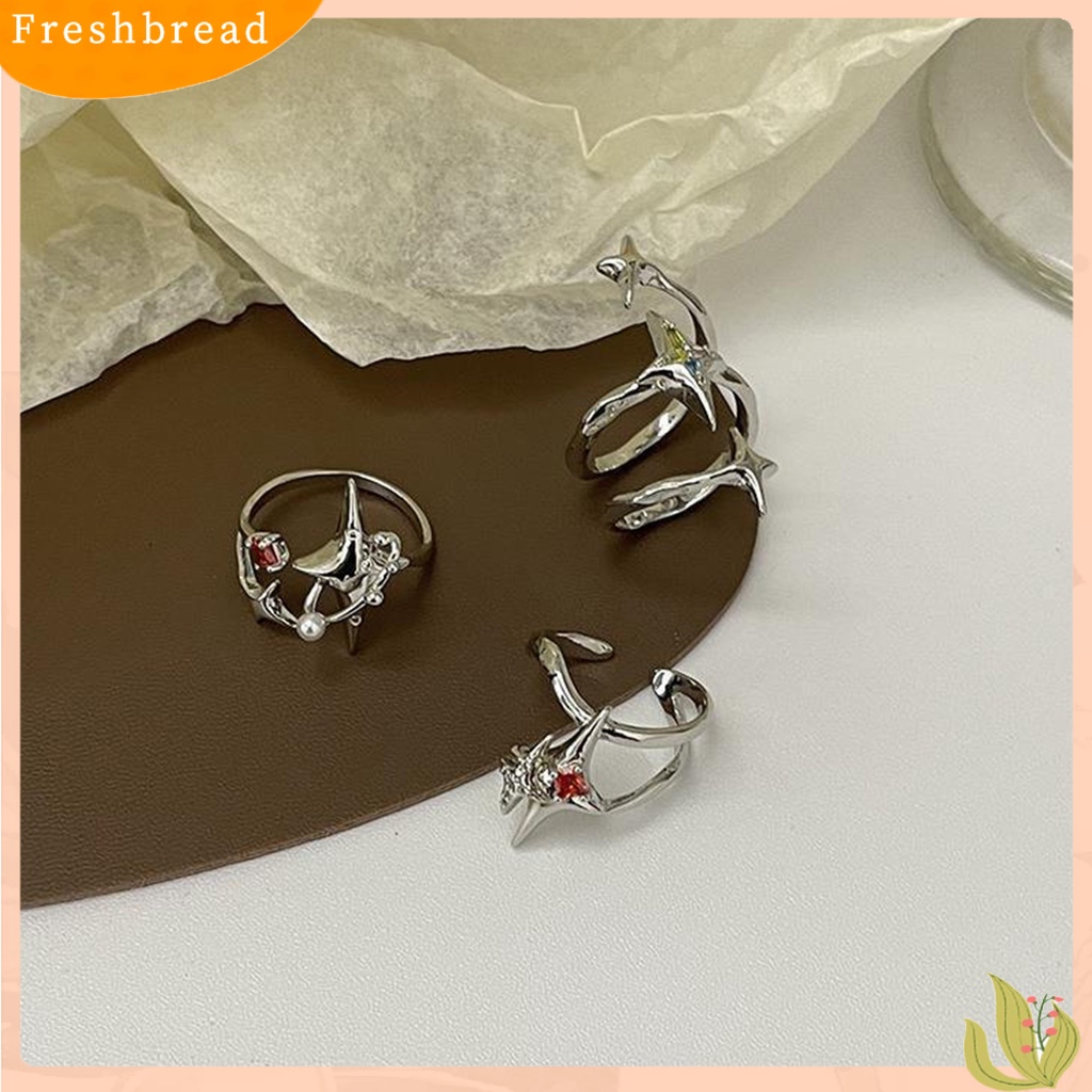 &lt; Freshbread &gt; Cincin Wanita Temperamen Multi Layer Yang Dapat Disesuaikan Kreatif Salib Spiral Bintang Terbuka Cincin Aksesoris Perhiasan