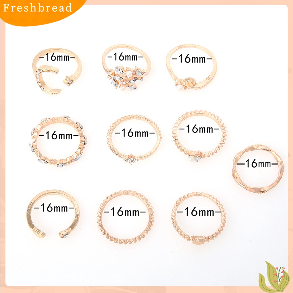 &lt; Freshbread &gt; 10Pcs Fashion Wanita Cincin Geometris/Daun/Bulan/Bentuk Hati Tidak Luntur Ringan Cincin Jari Kreatif Untuk Hadiah