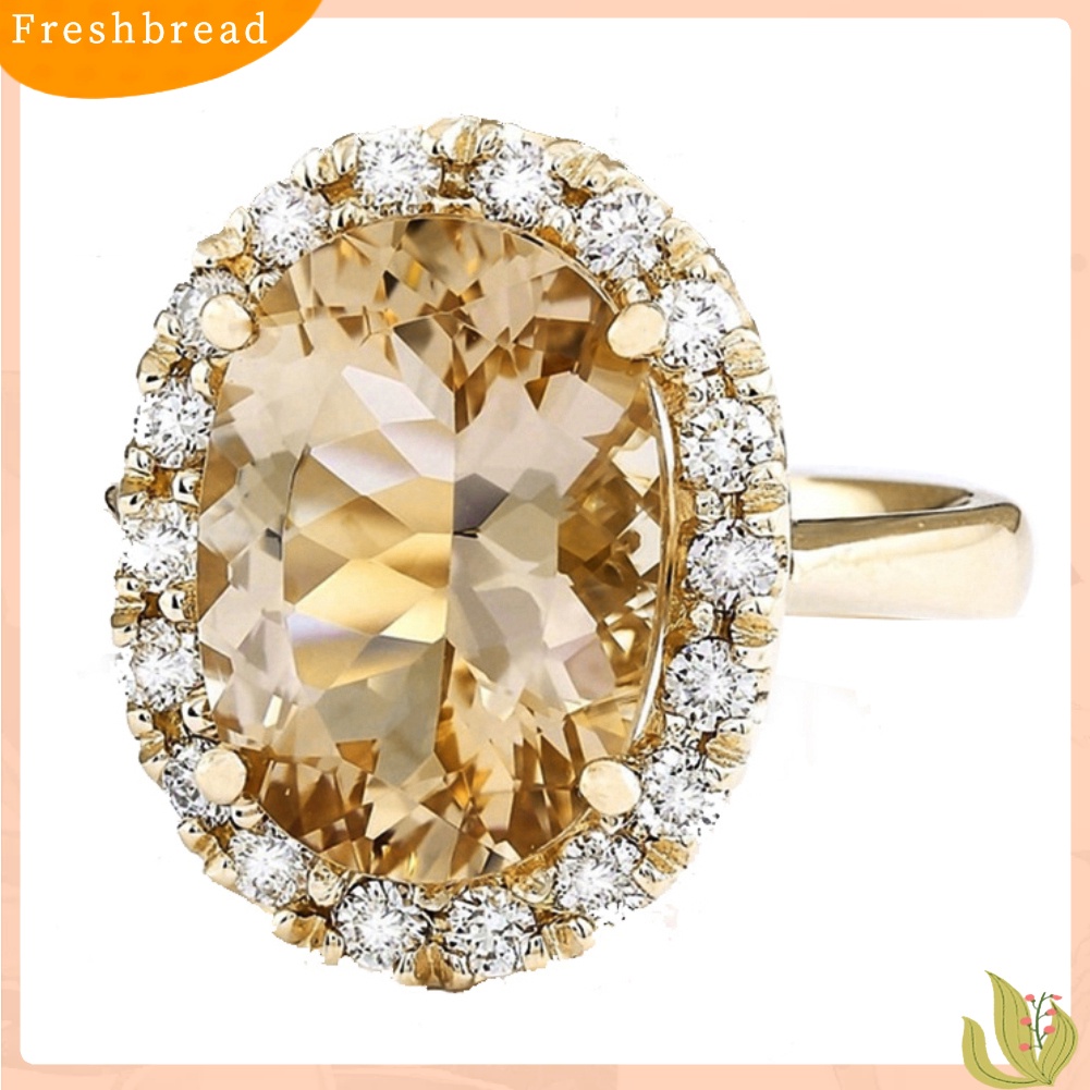 &lt; Freshbread &gt; Hadiah Hari Valentine Oval Buatan Topaz Berlian Imitasi Wanita Jari Cincin Perhiasan