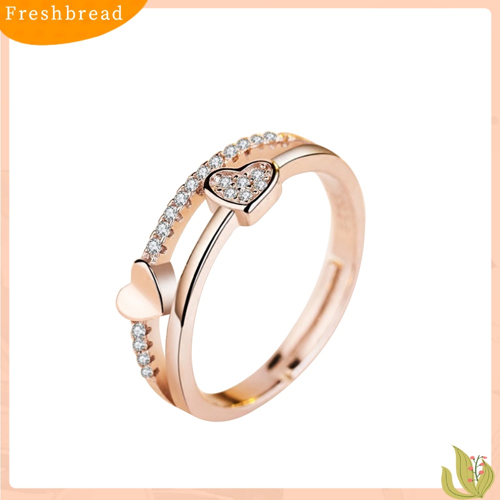 &lt; Freshbread &gt; Fashion Wanita Berlian Imitasi Bertatahkan Hati Ganda Cincin Berakhir Terbuka Perhiasan Hadiah