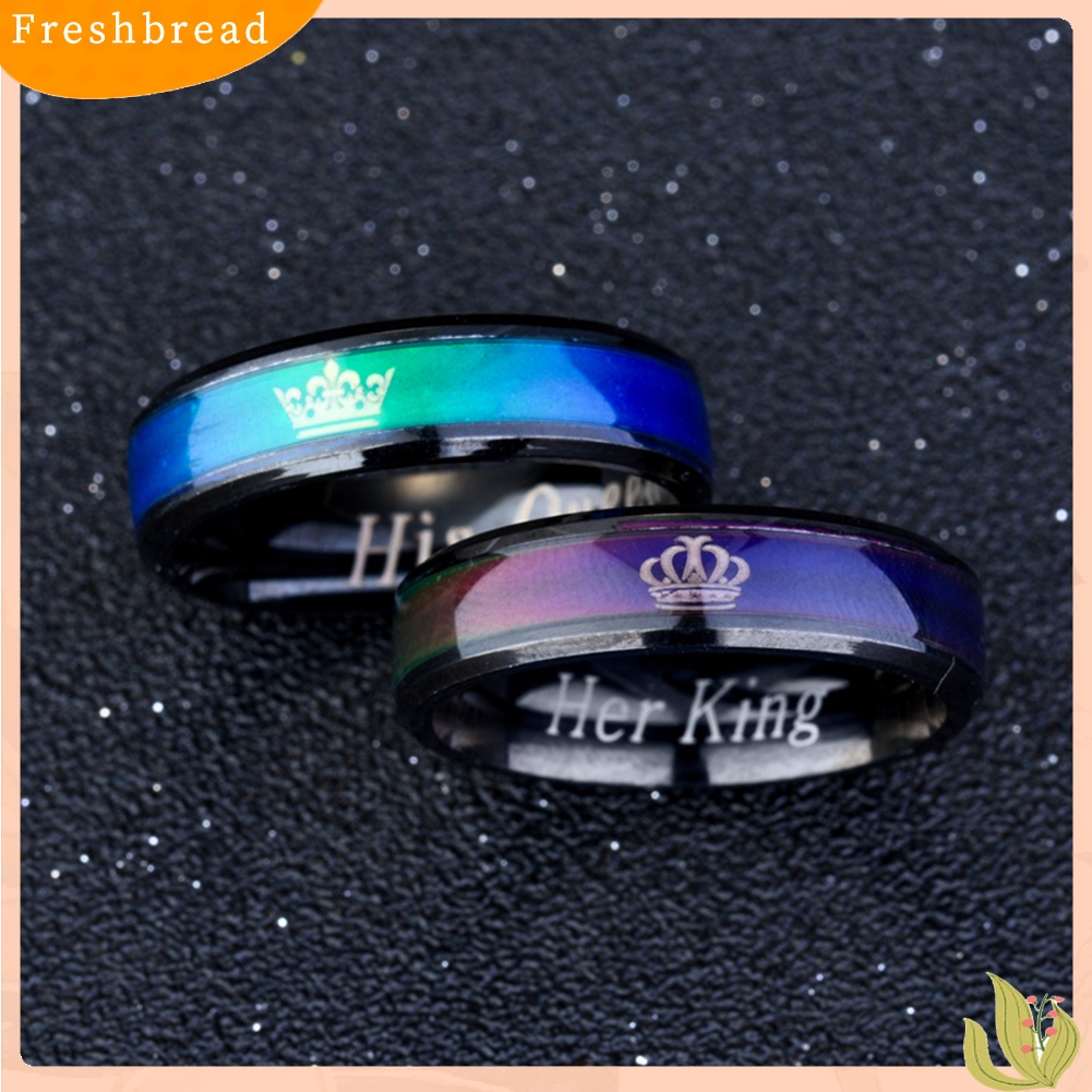 &lt; Freshbread &gt; Hadiah Pasangan Ulang Tahun Pernikahan Titanium Steel Mahkota His Queen Her King Ring
