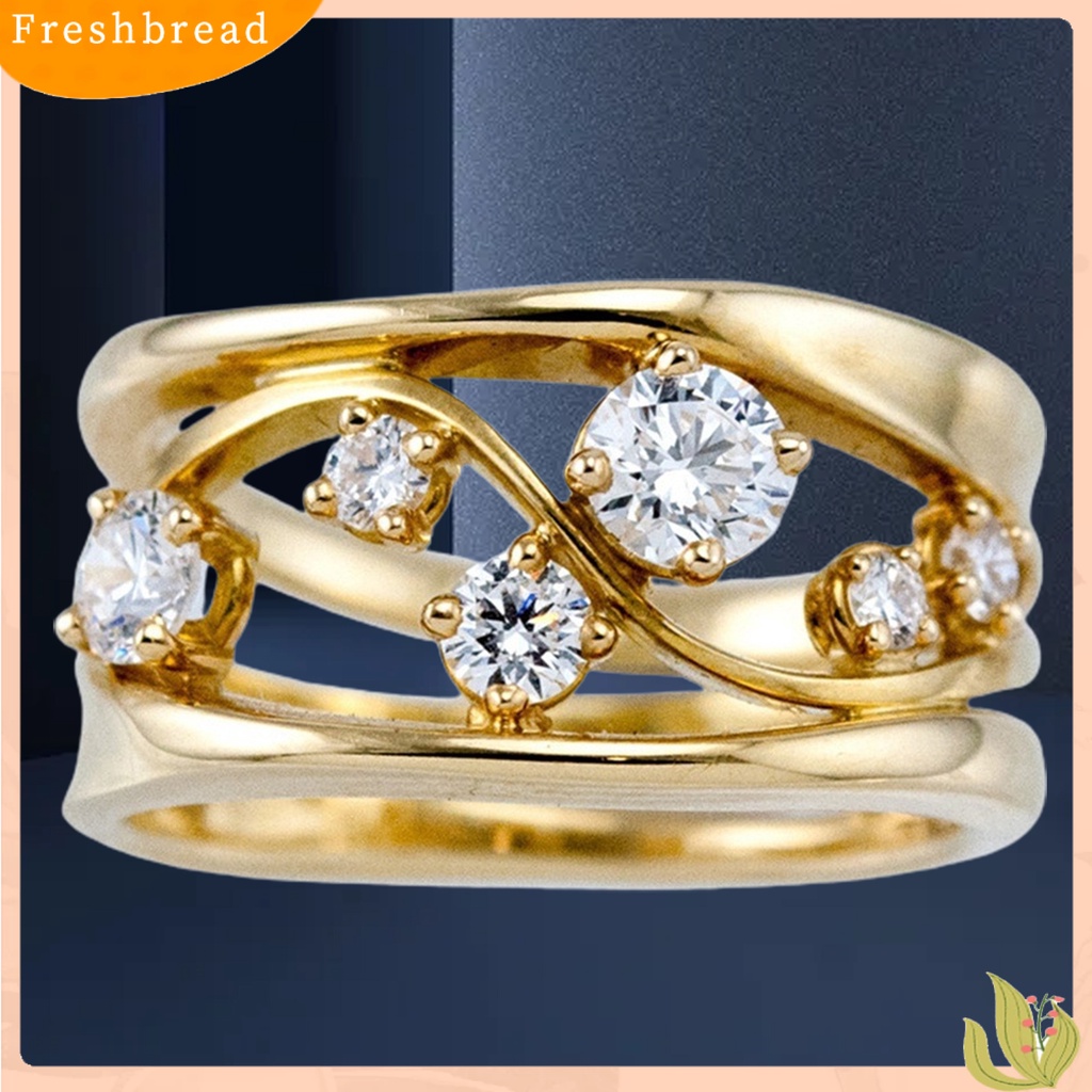 &lt; Freshbread &gt; Cincin Wanita Gaya Eye-catching Bahan Alloy Bentuk Gelombang Indah Cincin Cewek Untuk Pesta