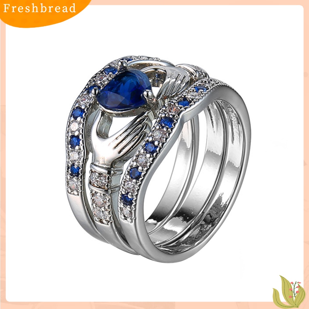 &lt; Freshbread &gt; 3Pcs/Set Wanita Hati Safir Imitasi Hias Susun Cincin Pernikahan Perhiasan Hadiah