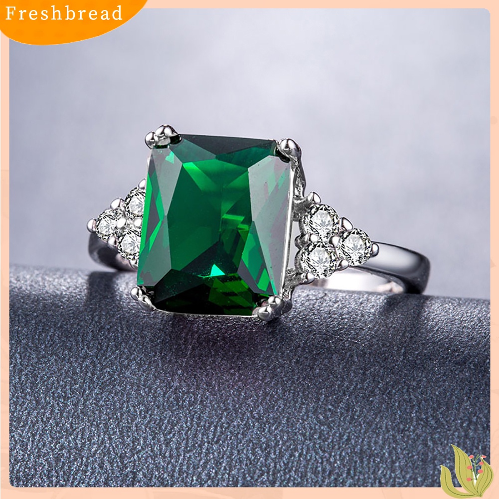 &lt; Freshbread &gt; Fashion Square Cut Cubic Zirconia Berlian Imitasi Cincin Pengantin Pertunangan Perhiasan Hadiah