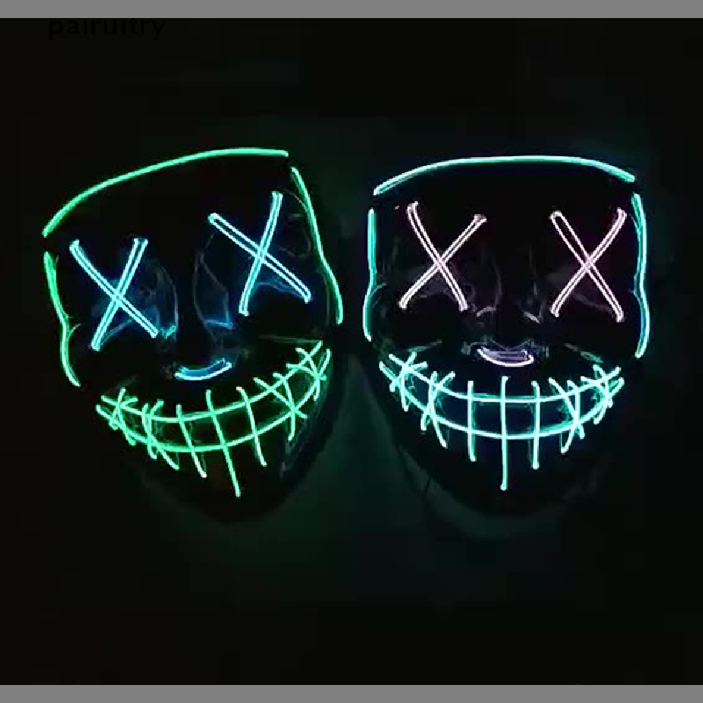 Prt Halloween Topeng LED Pesta Menyala Warna Campur Masque Glow In Dark Cosplay Topeng PRT