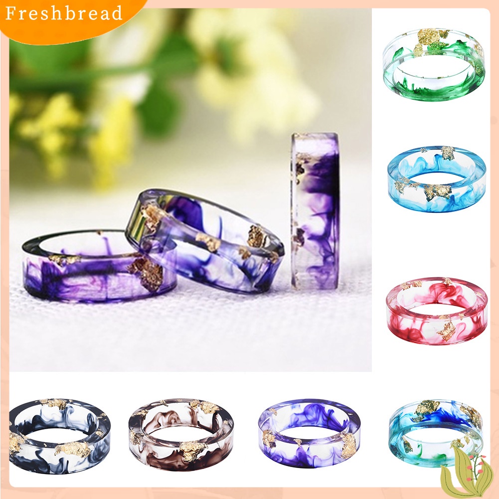 < Freshbread > Unisex Fashion Warna-Warni Tinta Foil Emas Transparan Resin Cincin Pesta Perhiasan Hadiah