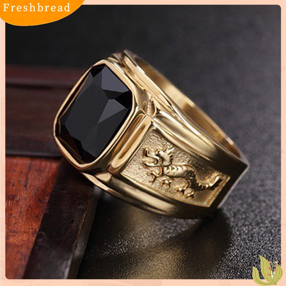 &lt; Freshbread &gt; Retro Naga Ukir Persegi Berlian Imitasi Tembaga Jari Cincin Pria Perhiasan Dekorasi Hadiah