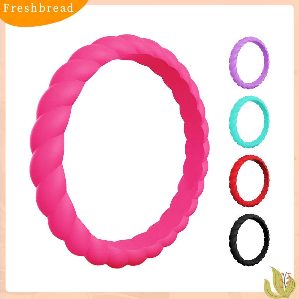 &lt; Freshbread &gt; 2Pcs Braided Twist Pattern Silikon Wanita Cincin Pernikahan Band Pesta Aksesori Hadiah