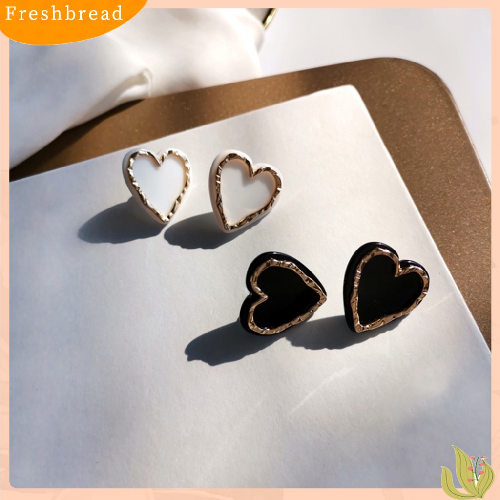 < Freshbread > 1pasang Indah Menawan Wanita Anting Hadiah Enamel Bentuk Hati Stud Earrings Perhiasan Aksesori