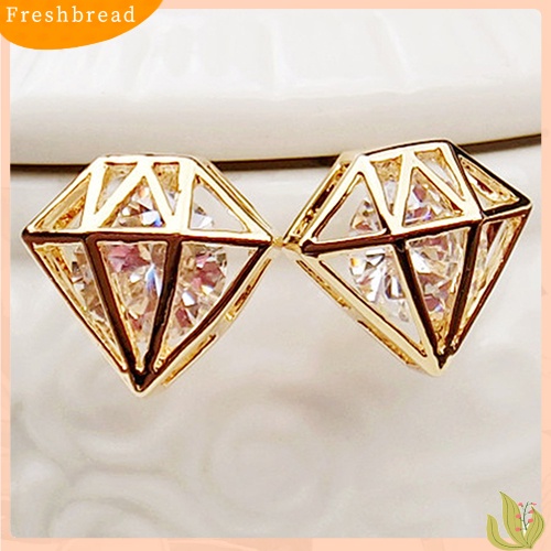 &lt; Freshbread &gt; Wanita Cubic Zirconia Berongga Telinga Studs Earrings Pesta Pernikahan Fashion Perhiasan