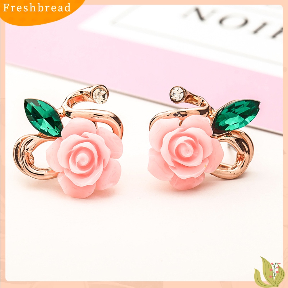 &lt; Freshbread &gt; Fashion Wanita Bunga Mawar Berlian Imitasi Ear Stud Klip Anting Perhiasan Hadiah Xmas