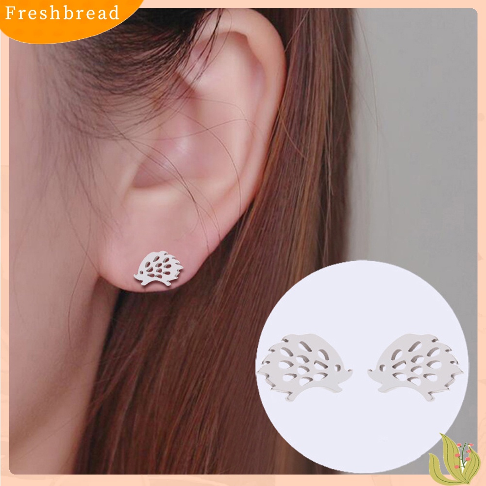 &lt; Freshbread &gt; Stainless Steel Minimalis Berongga Landak Wanita Stud Earrings Perhiasan Hadiah