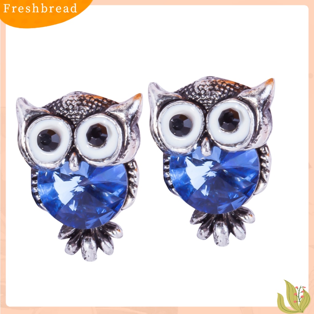 < Freshbread > Ear Studs Owl Berbentuk Berlian Imitasi Hias Alloy Stud Earrings Charm Perhiasan Fashion Untuk Pesta